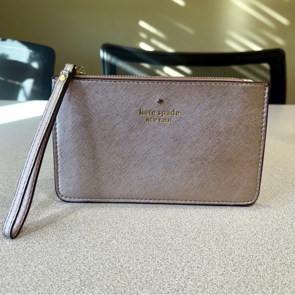 Kate Spade New York Rose Gold Saffiano Leather Wristlet Wrist Wallet Pink